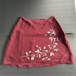 INC International Concepts Burgundy Silk Skirt with Leaf Design